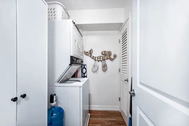 a view of a tall building from a patio