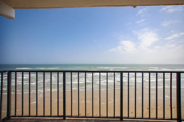 a view of a building from a balcony