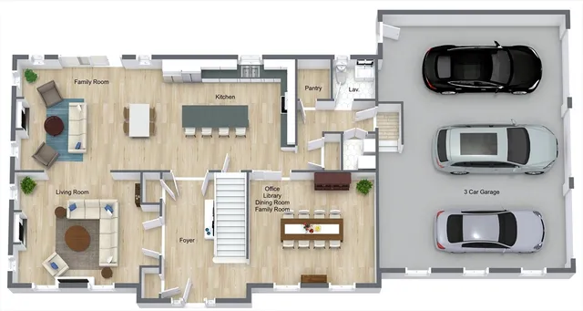 a living room with stainless steel appliances kitchen island a fireplace and a television