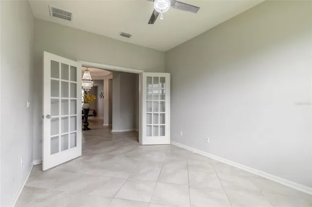 a view of a chandelier in a room