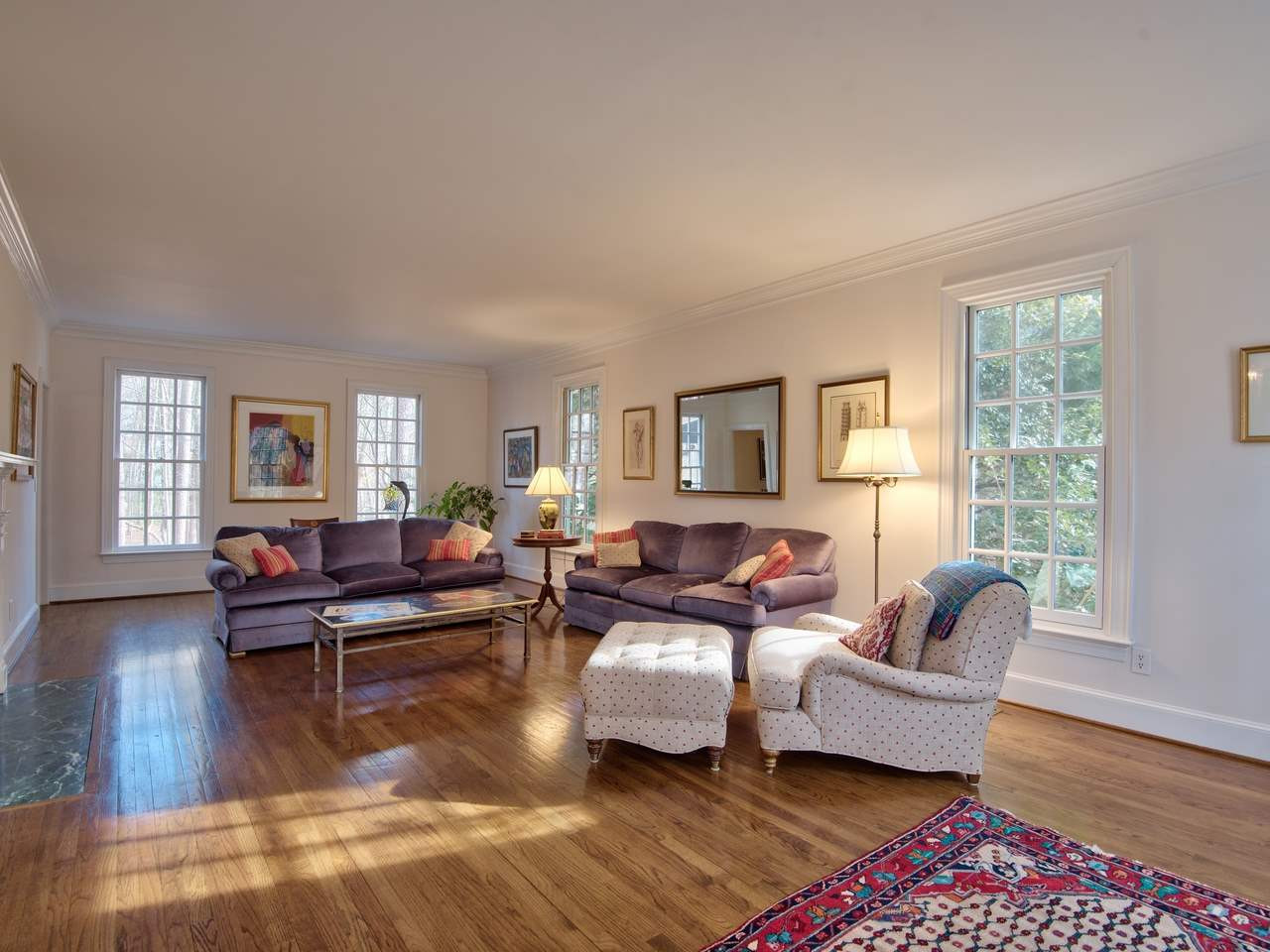 3809 Chippenham Road Durham, NC 27707 - Photo 3 of 23 Large Living Room with marble hearth fireplace and three walls of windows! A perfect place for grand piano! Living Room