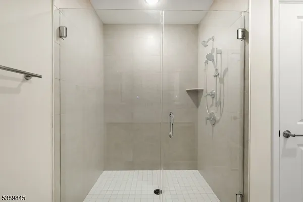 a bathroom with a shower and a sink