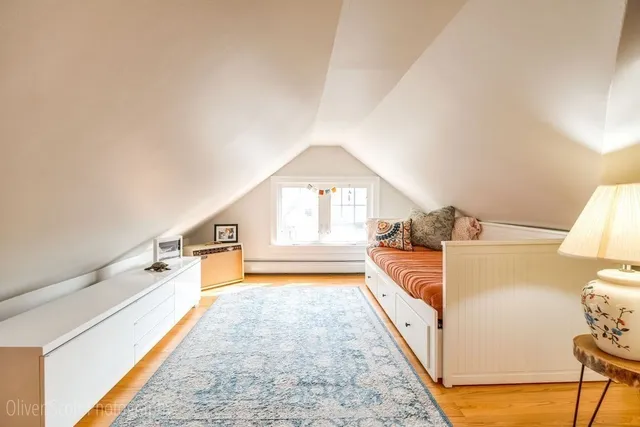 a view of a hallway with windows