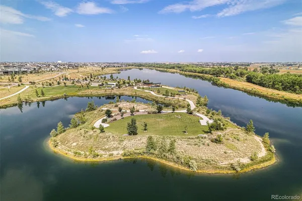 a view of a lake with a city view