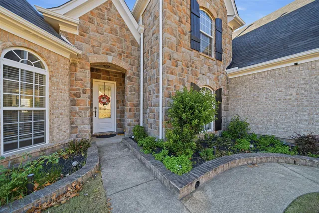 a front view of a brick building