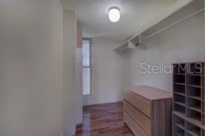 a view of walk in closet with empty racks