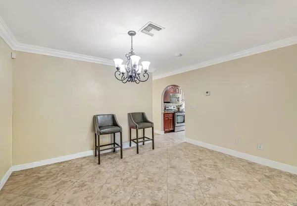 a view of a chandelier in a room