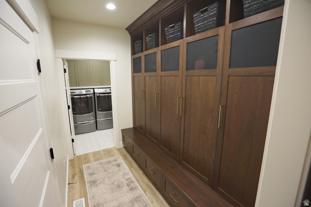 126 North 800 West Mapleton, UT 84664 - Photo 45 of 79 Mudroom with light wood-style flooring, independent washer and dryer, and recessed lighting