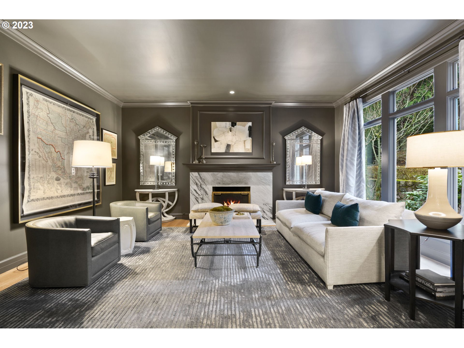 1991 South Palatine Hill Road Portland, OR 97219 - Photo 5 of 48 a living room with furniture a large window and a fireplace