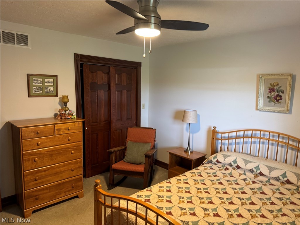 382 Riverview Acres Road Washington, WV 26181 - Photo 15 of 24 Bedroom with ceiling fan, carpet flooring, and a closet