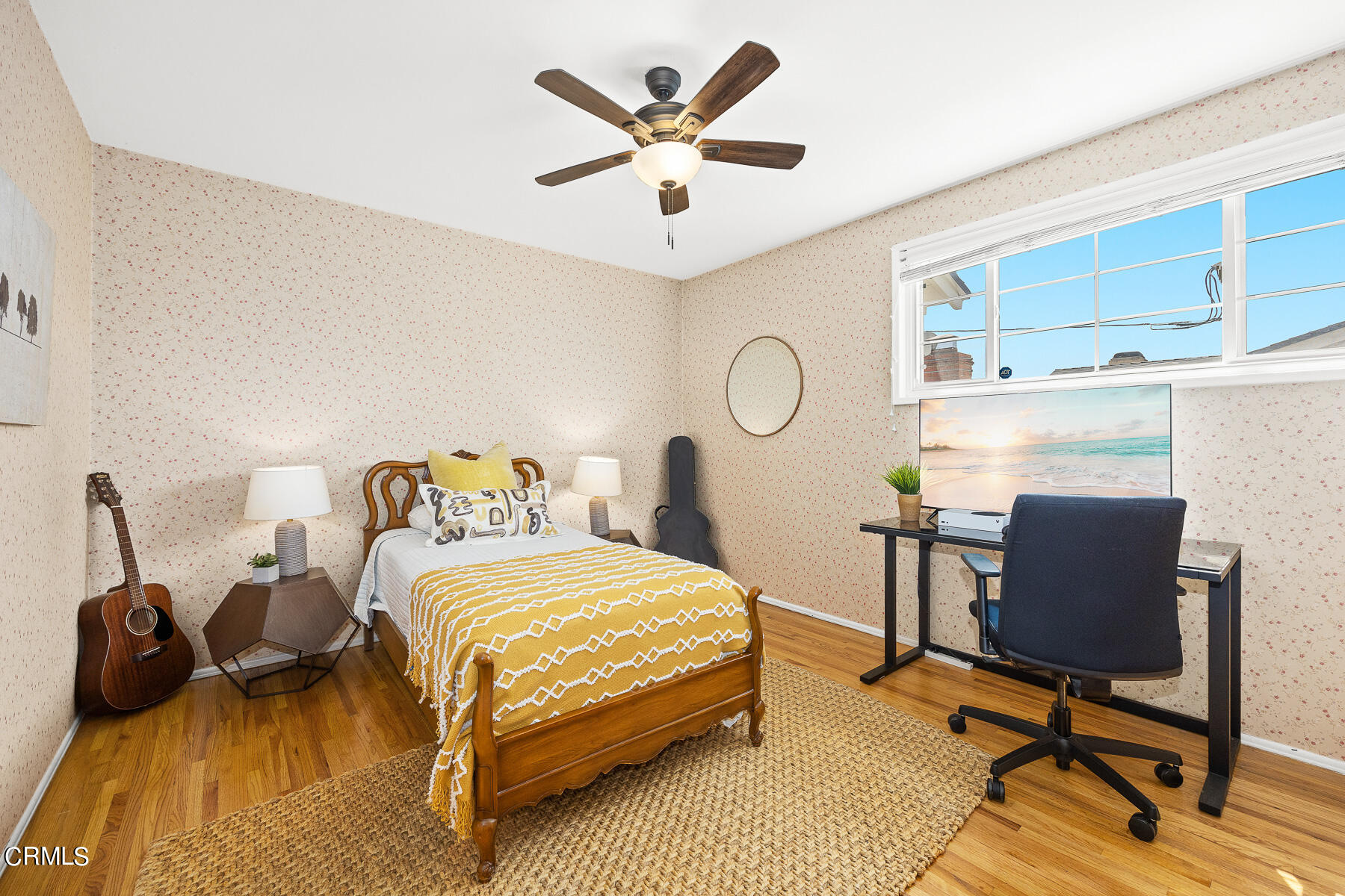 632 Brown Drive Burbank, CA 91504 - Photo 19 of 49 a bedroom with a bed a desk and chair with wooden floor