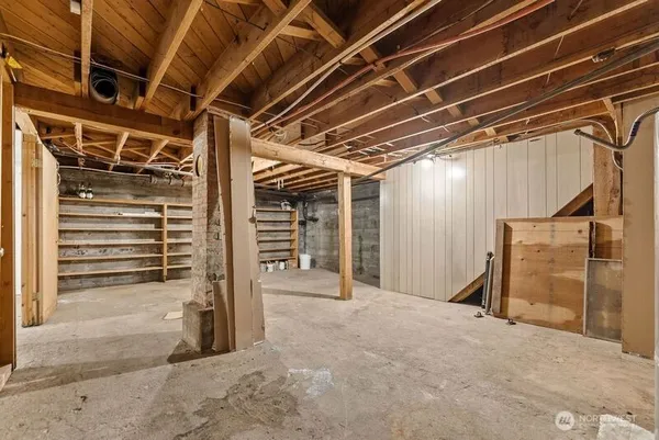 an aerial view of a house with a garden