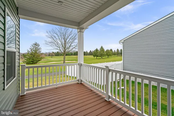 a view of a wooden balcony