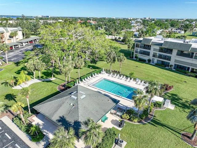 an aerial view of a house with a garden
