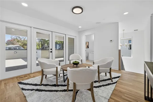 a living room with a couch and a table