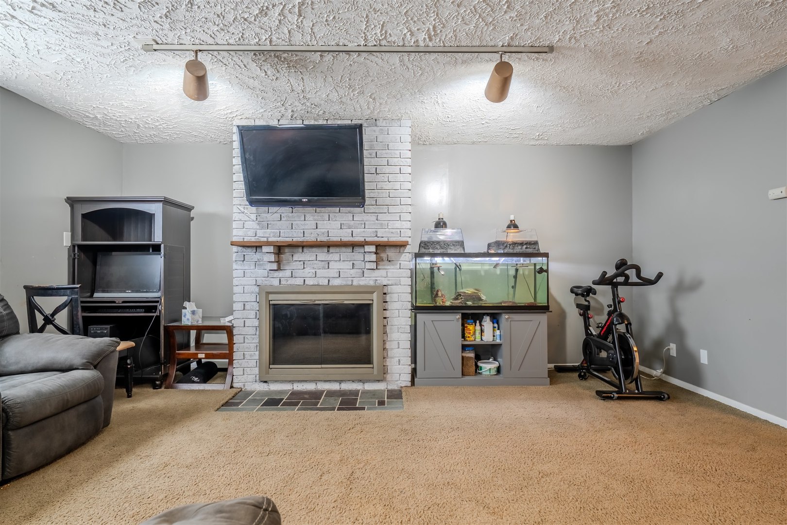 1704 Braden Drive Normal, IL 61761 - Photo 22 of 31 a living room with furniture a flat screen tv and a fireplace