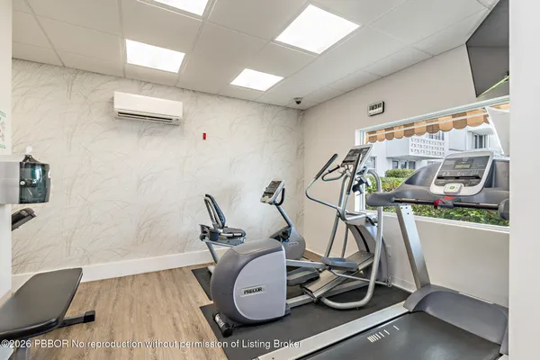 a view of a room with gym equipment