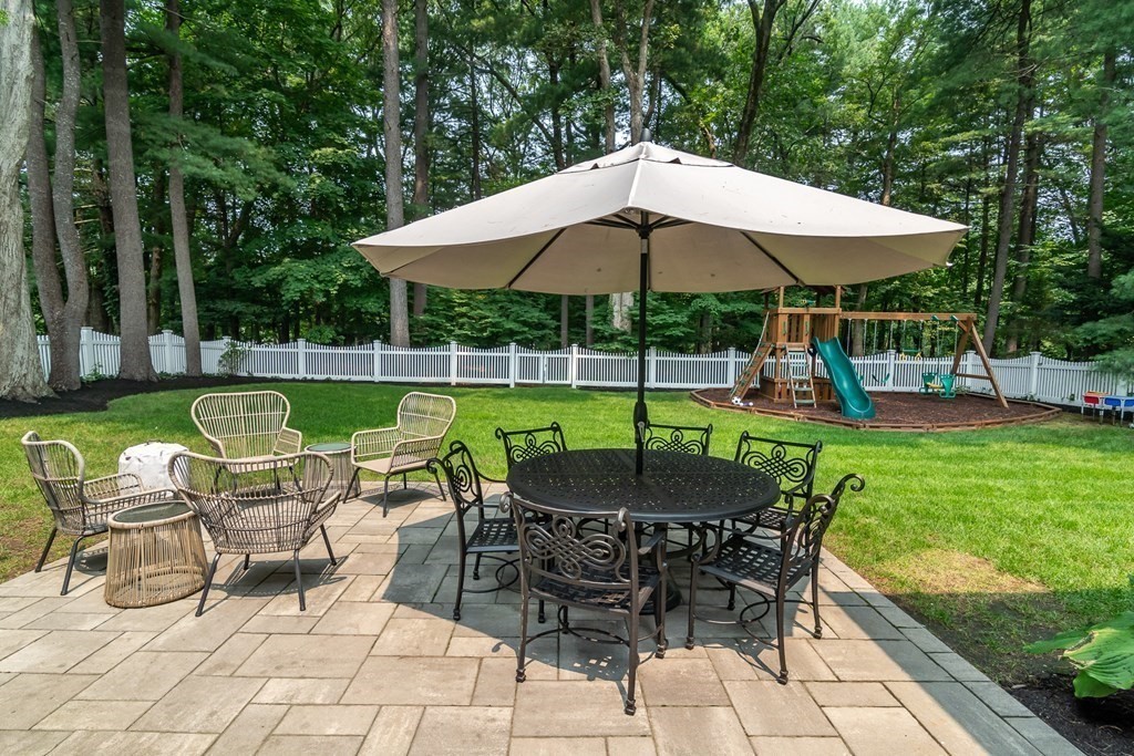 81 Parker Road Wellesley, MA 02482 - Photo 23 of 25 a view of a table and chairs under an umbrella