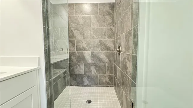 a front view of a building with garage