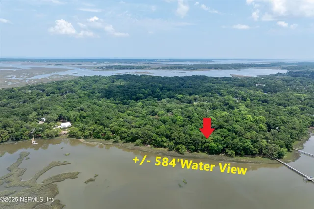 an aerial view of a house with a yard and lake view