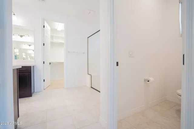 a view of a bathroom with a shower
