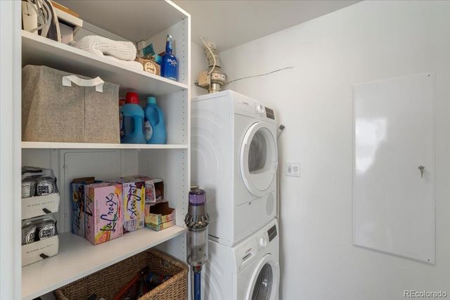 a storage room with washer and dryer