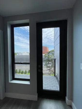 a view of a small space with a window