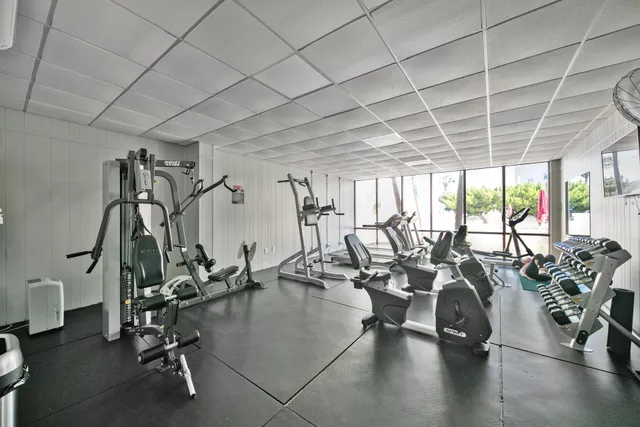 a view of a room with gym equipment