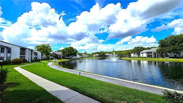 a view of a lake with houses