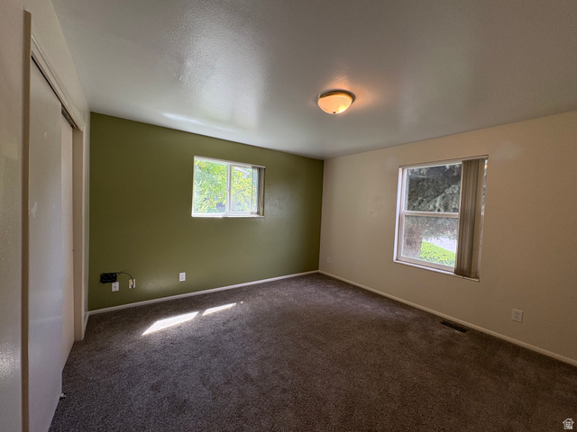 595 Meadowlark Road Orem, UT 84097 - Photo 45 of 87 Room featuring carpeting, two windows providing natural light, a ceiling-mounted light fixture, and a sliding closet door