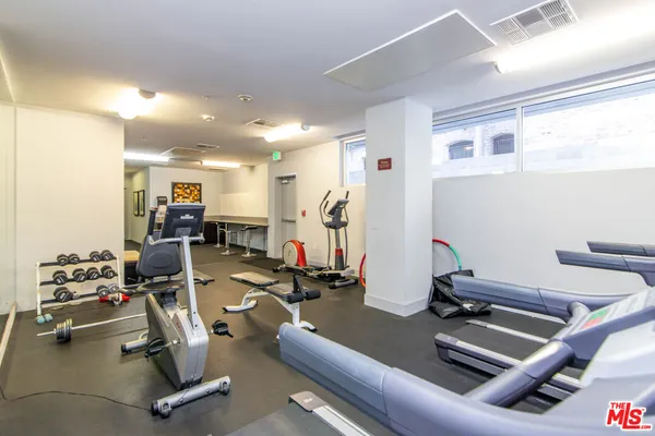 a view of a room with gym equipment