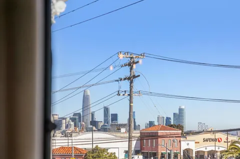 a room with a chandelier