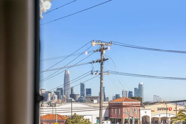 a room with a chandelier