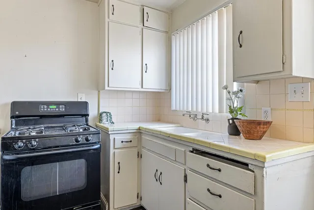 an aerial view of a building with outdoor space