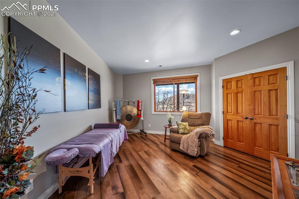 4586 East Best Road Larkspur, CO 80118 - Photo 37 of 50 Living area featuring wood finished floors and recessed lighting