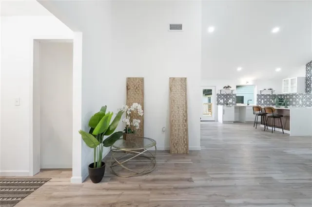 a room with furniture and a potted plant