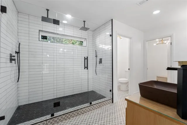 a bathroom with a shower