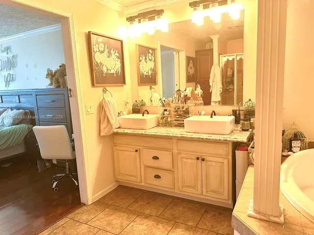 a kitchen with counter top space and appliances