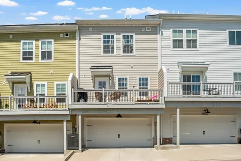 a front view of a building with windows