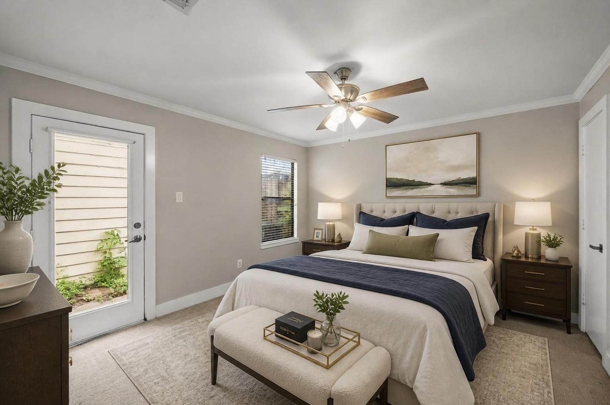 2154 Arabelle Street Houston, TX 77007 - Photo 14 of 45 The first-floor bedroom offers a quiet, flexible space away from the main living level. It works beautifully as a guest suite, private office, or peaceful retreat with a full bathroom nearby. Virtually staged.