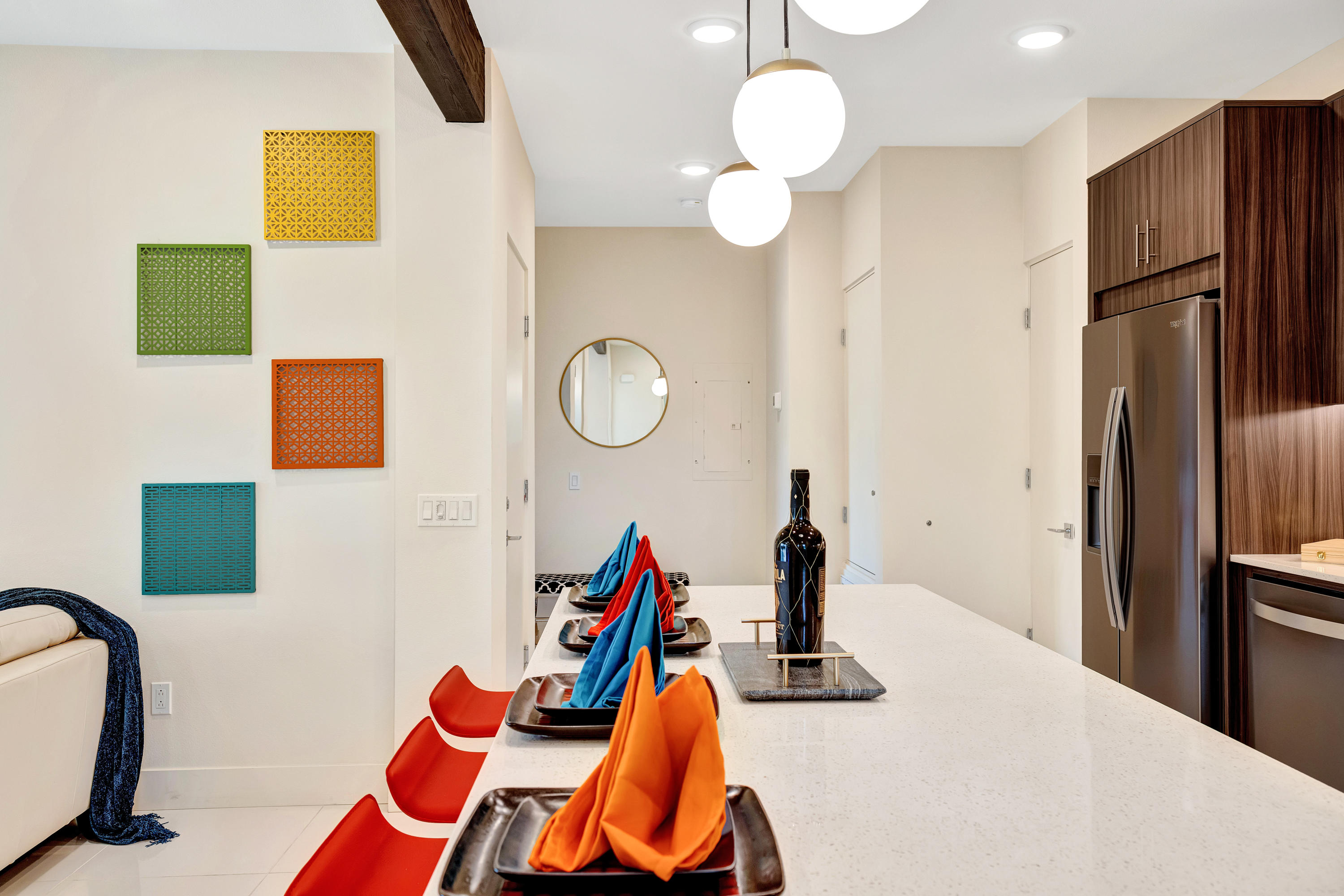 161 The River Palm Springs, CA 92262 - Photo 19 of 46 a dining room with wooden floor furniture and a kitchen
