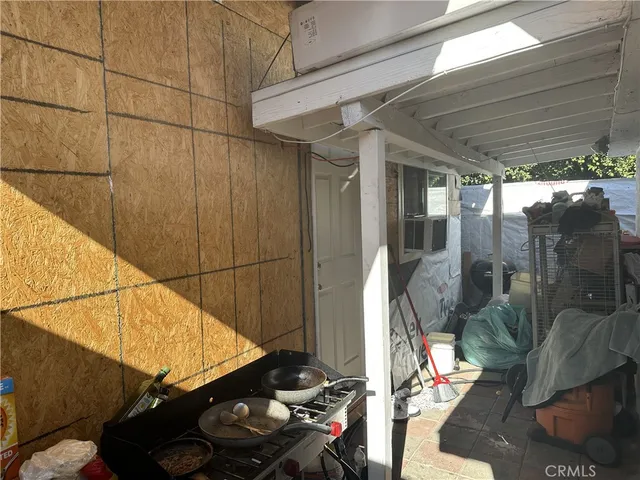 a backyard of a house with seating space