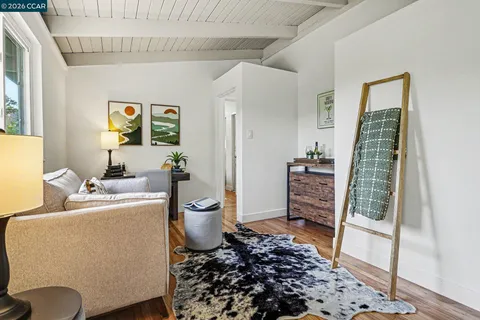 a living room with furniture and a rug