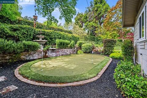 a view of a swimming pool with a yard