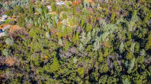 an aerial view of residential house with green space