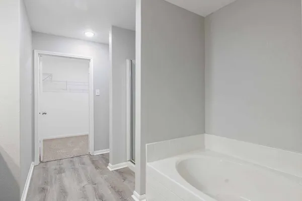 a bathroom with a bathtub