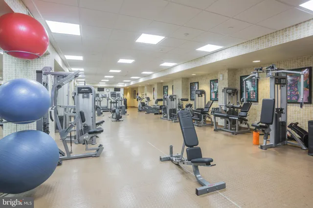 a view of a room with gym equipment