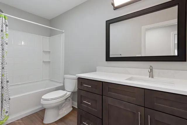 a bathroom with a toilet a sink a bathtub and a mirror