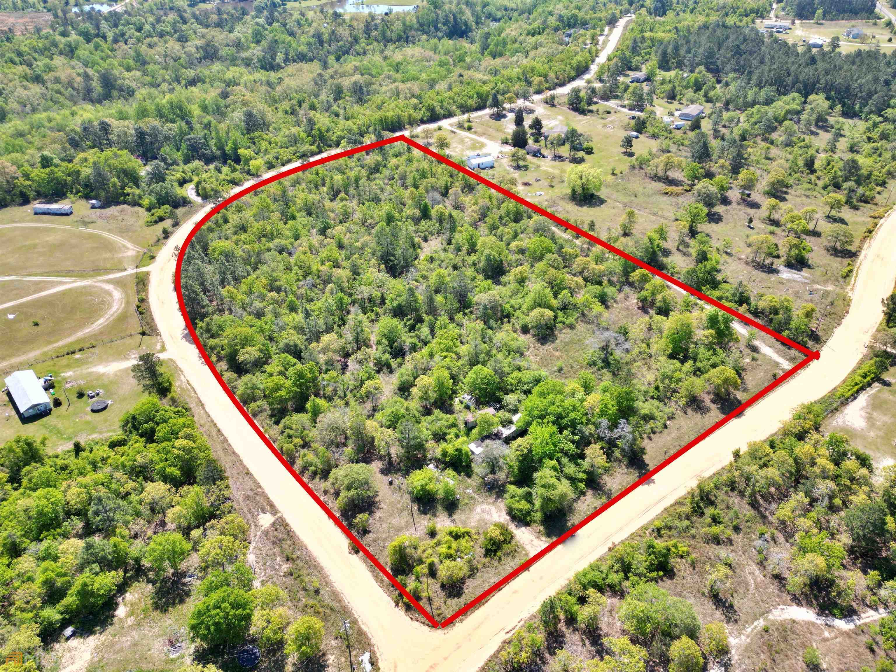 an aerial view of a garden