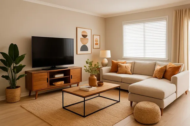 a living room with furniture and a flat screen tv